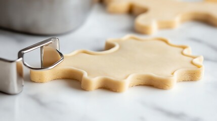 A close-up of cookie dough in a snowflake shape.