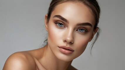 Naklejka premium closeup_beautiful_woman_with_makeup_and_bare