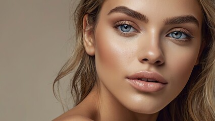 Fototapeta premium closeup_beautiful_woman_with_makeup_and_bare