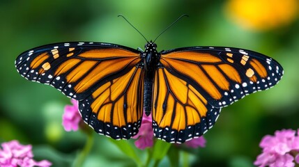Fototapeta premium Monarch Butterfly Wings Open on Flowers