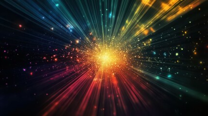 Fototapeta premium abstract dark background of light with stripes of colourful rays moving from the center