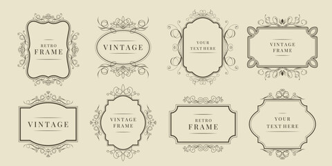 Vintage calligraphic decorative frames set. Elegant retro ornamental borders, floral ornaments. Vector template