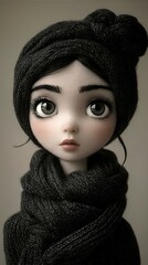 Handmade felt doll inspired by classic artwork with intricate details