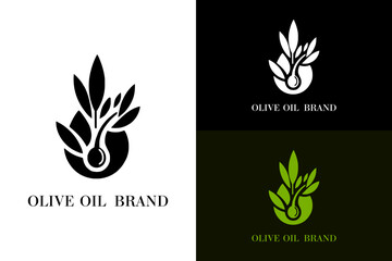 droplet, olive leaves, olive oil logo, natural oil, organic item, food, vectors, abstract logo