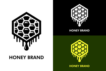 Fototapeta premium honeycomb, honey brand logo, geometric shapes, dripping honey, illustration, vector