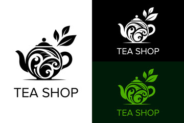 kettle, teapot vector, leaf, art, tea shop logo, drinks, illustration, logo design