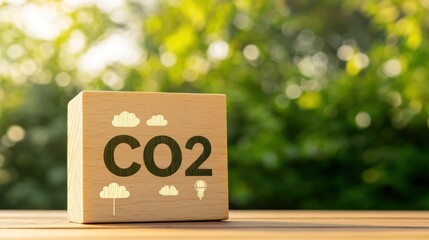 A wooden block with the word CO2 and an illustration