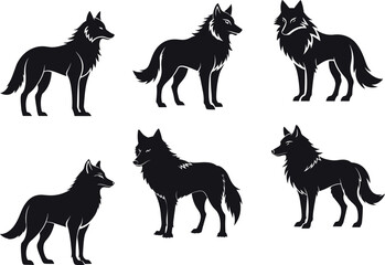 set of Wolf  silhouette vector with a white background 