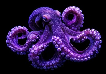 Fototapeta premium Vibrant Purple Octopus with Intricate Details and Graceful Tentacles Against a Black Background for Marine Life Inspiration and Underwater Art