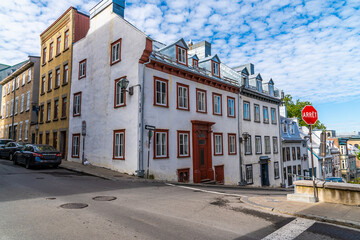 A view of a corner of residential streets in Quebec city, Canada in the fall
