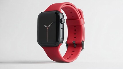 Modern Smartwatch with Red Strap on White Background