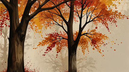 Modern Autumn Tree with Watercolor Elegance