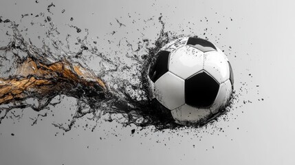 Soccer Ball Splashing Through Paint  Dynamic Sports Action Photo