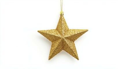 Christmas gold glitter star hanging isolated on white background