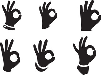 Okay hand icon vector design collection. Okay vector design icon full black and white.