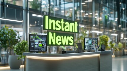 Fototapeta premium High-tech news desk with glowing text 