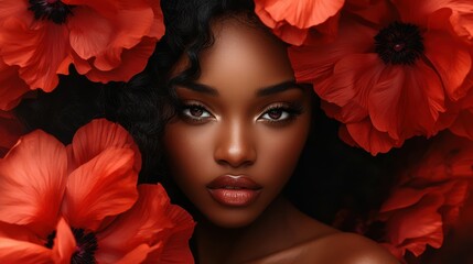 Beautiful black woman with flowers