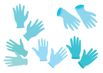 Medical gloves set in the flat style on white background.