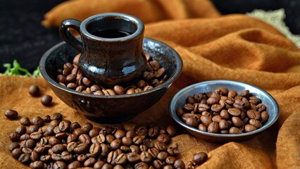 Fototapeta premium cup of coffee with cinnamon,closeup_dua_orang_berjabat_tangan_saat_pertem