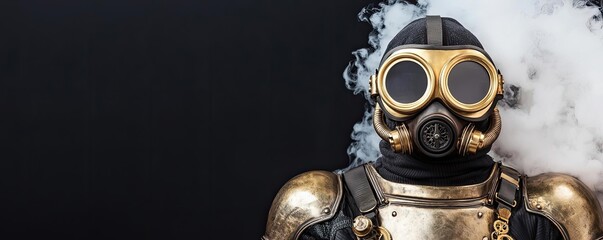 Vintage diver in steampunk style, smoky background, dramatic portrait.