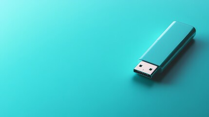 A blue USB drive on a blue background.