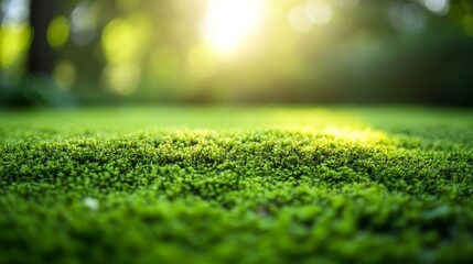 Naklejka premium Lush Green Moss Carpet Bathed In Sunlight