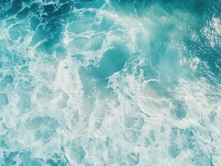 Obraz premium Beautiful Aerial Top Down View of Ocean Waves on Beach Blue Sea Water.