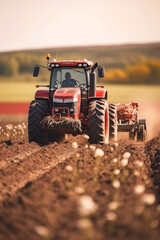 Obraz premium agricultural machinery in the field tractor Generative AI