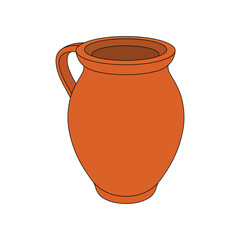 Hand drawn kids drawing clay pot cartoon isolated