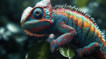 Obraz premium closeup of a colorful chameleon lizard. generative AI