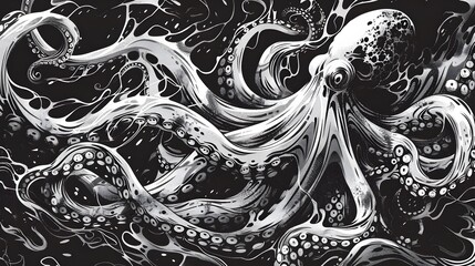 Incredible Commotion of an Octopus, Angry octopus illustration wallpaper