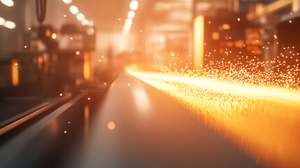 A dynamic visual of molten polymer being extruded through a die, glowing with vibrant heat. The glossy material transitions from liquid to solid as it cools, symbolizing the transformation process.