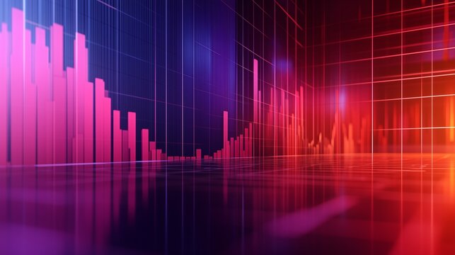 Economic graph creative modern 3D background purple and red toned.