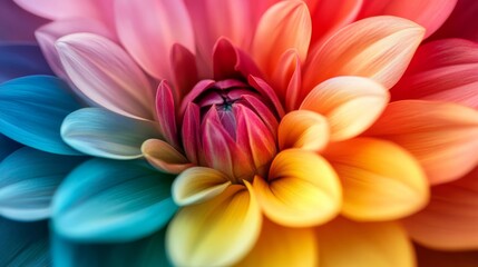 Obraz premium Rainbow Dahlia Flower Petals Close Up Macro View