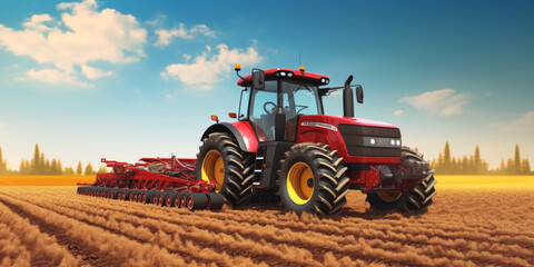 Fototapeta premium agricultural machinery in the field tractor Generative AI