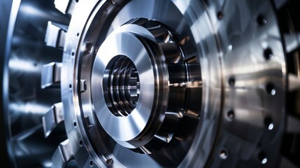 Metallic iron core with intricate magnetic field details, isolated on dark background, showcasing industrial strength and precision.