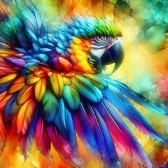 Obraz premium Vibrant Glass Watercolor A colorful close up of a parrot’s fea