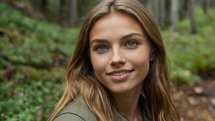 Naklejka premium portrait of a woman,closeup_of_a_young_caucasian_woman_with_green