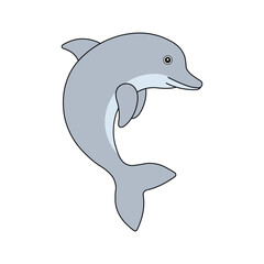 Hand drawn kids drawing dolphin cartoon isolated