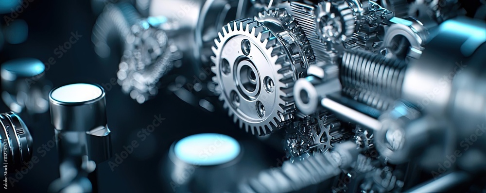 Poster close-up of intricate mechanical gears with metallic details.