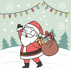 Santa Claus with Sack of Toy vector illustration. happy Christmas. cute Santa with gift bag
