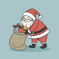 Set of Santa Claus in different styles. Christmas character set, Santa with gift bag, cute Marry Christmas Santa 