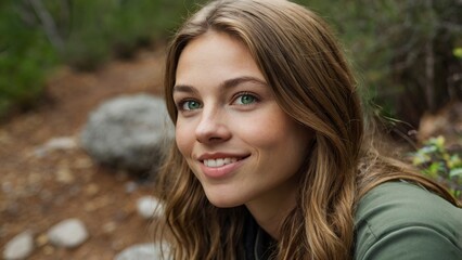 Fototapeta premium portrait of a woman,closeup_of_a_young_caucasian_woman_with_green