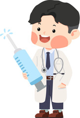 Doctor man holding medical injection syringe