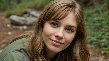 Naklejka premium portrait of a woman,closeup_of_a_young_caucasian_woman_with_green