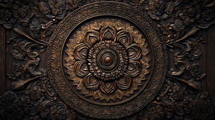 Wooden wall art panel, intricate mandala patterns