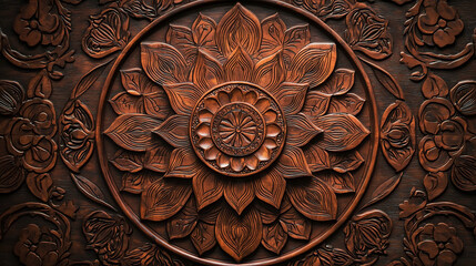 Wooden wall art panel, intricate mandala patterns