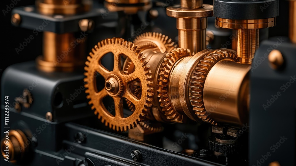 Poster close-up of intricate gears, showcasing mechanical precision and craftsmanship.
