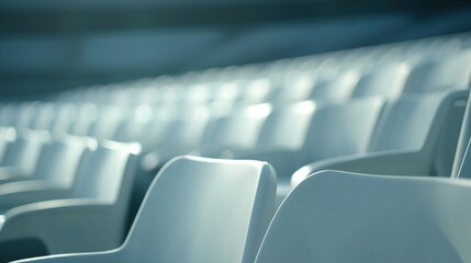Fototapeta premium Empty stadium seats, a silent testament to the absence of fans, symbolizing the void left by the lack of human connection and shared experiences in the face of challenges.