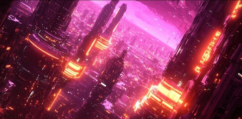 Futuristic Cityscape with Neon Lights